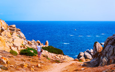 Landscape with Rocky coast of Capo Testa in Santa Teresa Gallura at the Mediterranean Sea on...