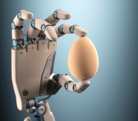 Robotic hand holding egg, illustration