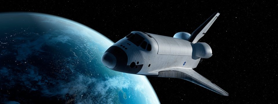 Space shuttle in space, illustration