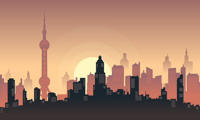 Obraz premium City Silhouette of Oriental Pearl Shanghai in the afternoon