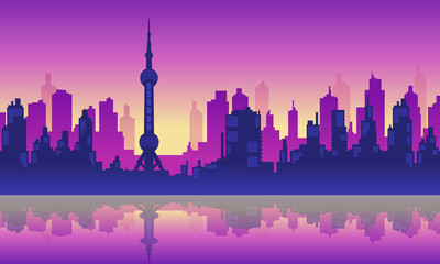 Vector City Silhouette of Oriental Pearl Tower Shanghai