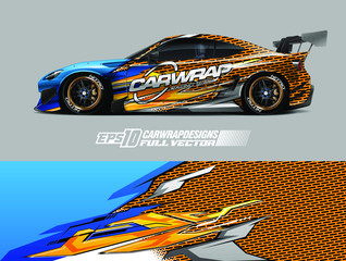 Fototapeta premium Car wrap design vector. Graphic abstract stripe racing background designs for wrap cargo van, race car, pickup truck, adventure vehicle. Eps 10