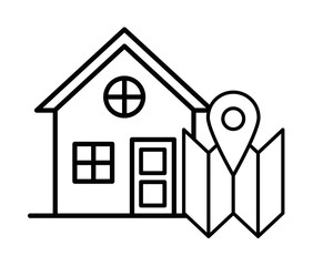 house front facade with paper map and pin location