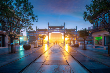 Fototapeta na wymiar Beijing Zhengyang gate Jianlou at night in Qianmen street in Beijing city, China. China tourism, history building, or tradition culture and travel concept.