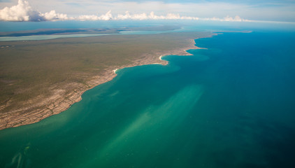 Aerial view and the landscape at the edge of Northern coast of Australia called Arafura sea in Northern Territory state of Australia.