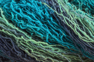 Yarn from sheep wool section dyeing. Close-up