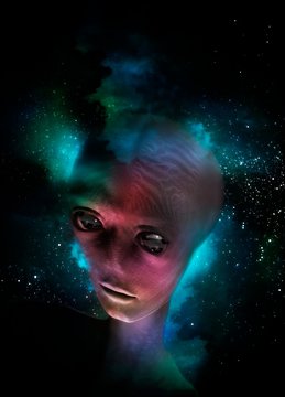 Alien's head in space, Illustration