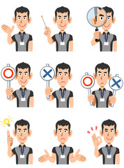 フィットネスクラブのインストラクターの男性の上半身　9種類のポーズのセット