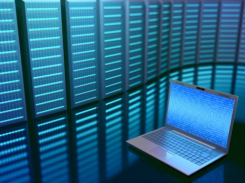 Laptop computer and servers - Powered by Adobe