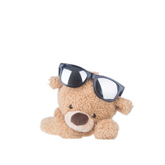 Toy or Teddy bear wearing glasses with concept new.