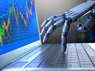 Robotic hand using laptop, illustration