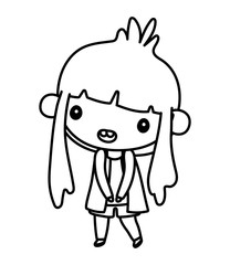 kids, cute little girl anime cartoon character thick line