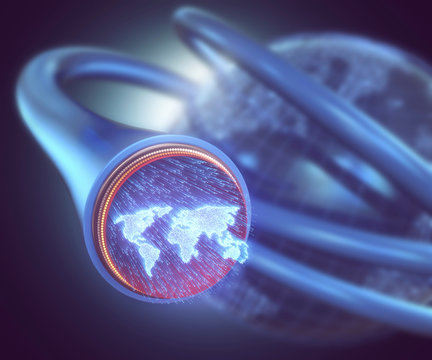 Fibre optic world map, illustration