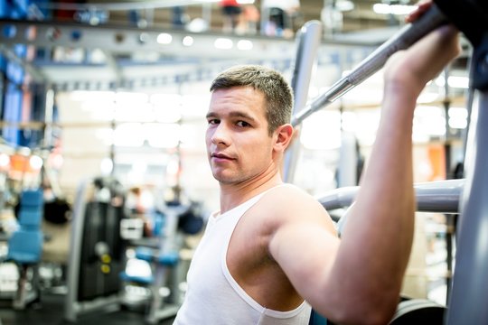 Man using exercise machine