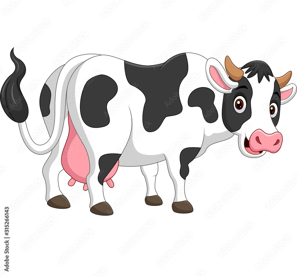 Poster cartoon happy cow posing isolated on white background