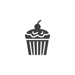 Cupcake with cherry vector icon. filled flat sign for mobile concept and web design. Cupcake glyph icon. Symbol, logo illustration. Vector graphics