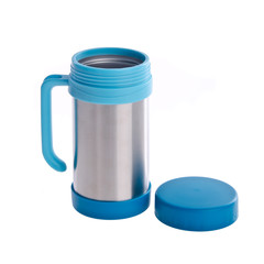 Thermo or Thermo flask from stainless steel on background new.