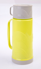 Thermo or Plastic Thermos flask on background new.