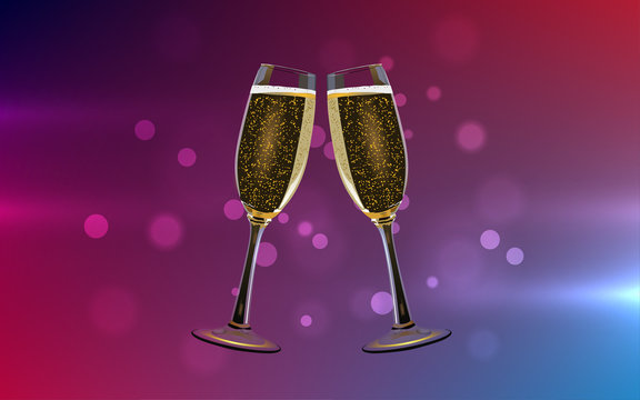 sparkling wine glasses with abstract background	