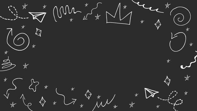 Loopable animation of white simple doodles on a dark background