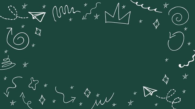 Loopable animation of white simple doodles on a dark green background
