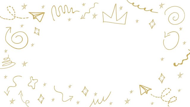 Loopable animation of gold simple doodles on a white background