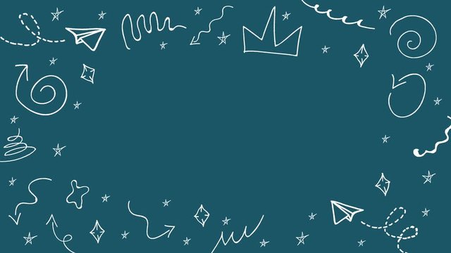Loopable animation of white simple doodles on a blue background