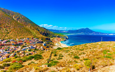 Cala Domestica beach in Buggerru resort at the Mediterranean Sea near Masua and Cagliari province...
