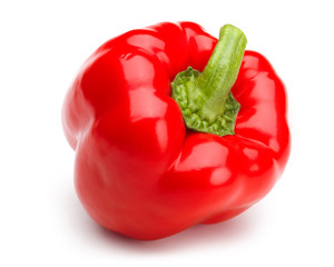 Glossy Red bell pepper isolated on white with clipping path.