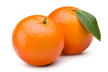 Ripe Orange with leaves isolated on white background. Clipping path.