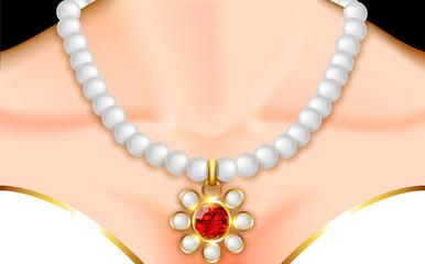 Red diamond on pearl necklace	