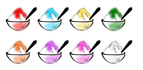 さまざまな色と味のかき氷