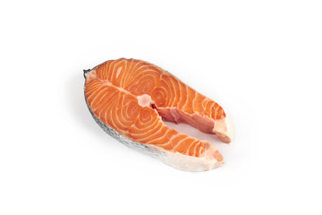 Slice of red fish salmon isolated on white background.