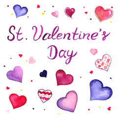 Valentines day card with hearts on white background