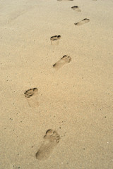 Fototapeta na wymiar Footprints in the sand beach