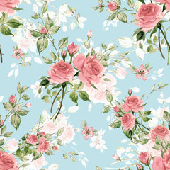 Obraz premium Seamless watercolor pattern with rose buds and leaves