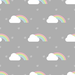 Fototapeta na wymiar seamless colorful rainbow and cloud with gold dot glitter pattern on grey background