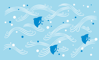 波と浜千鳥の和柄