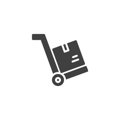 Hand truck with box vector icon. filled flat sign for mobile concept and web design. Logistic shopping trolley with box glyph icon. Symbol, logo illustration. Vector graphics
