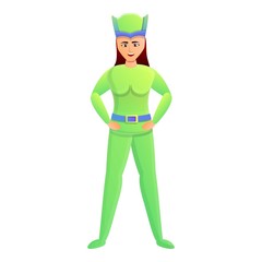 Green superhero woman icon. Cartoon of green superhero woman vector icon for web design isolated on white background