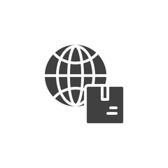 Global Logistics vector icon. filled flat sign for mobile concept and web design. Globe and delivery box glyph icon. Symbol, logo illustration. Vector graphics