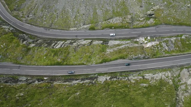 4K Drone Aerial Birds Eye Transfagarasan Highway Romania Car Trackiing Shot