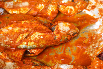 Selected Focus On Indian Fish Marinated With Spices Masala For Cooking