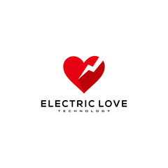Illustration electric bolt with love sign modern logo design	