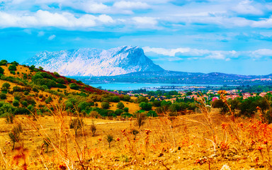 Landscape of Capo Coda Cavallo seen from San Teodoro in the Mediterranean sea in Olbia-Tempio...