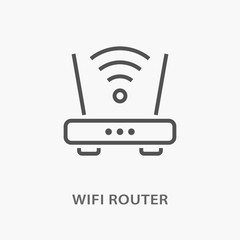Wifi router line icon on white background. - obrazy, fototapety, plakaty