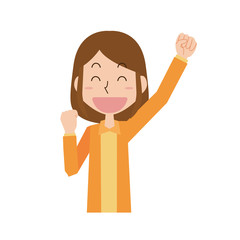 女性　ガッツポーズ　喜ぶ　嬉い