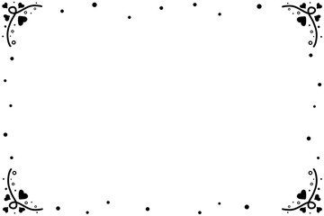 Obraz premium Black border with dot and many hearts on white background. Copy space. Valentine's day.