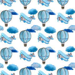 aquarelle pattern.clouds, avion, ballon.