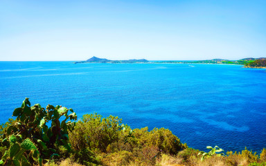 Beautiful nature of Villasimius and with Blue Waters of the Mediterranean Sea on Sardinia Island in...